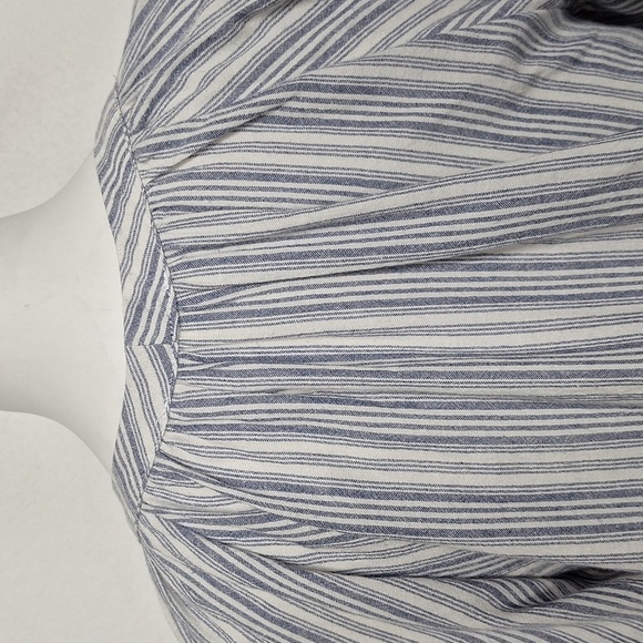 Mustard Seed White Blue Striped Coastal Preppy Cotton Blend Button Front Top S - Picture 8 of 13